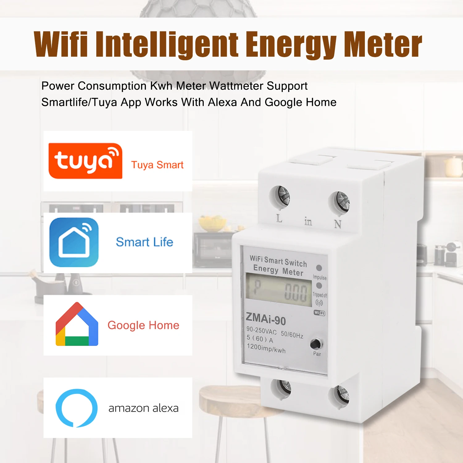 Индикатор энергопотребления Tuya Интеллектуальный измеритель мощности WiFi