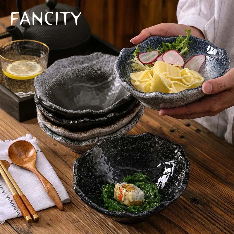 FANCITY Japanese fruit salad bowl dessert ceramic creative stone grain oblique mouth restaurant snack dish b | Дом и сад