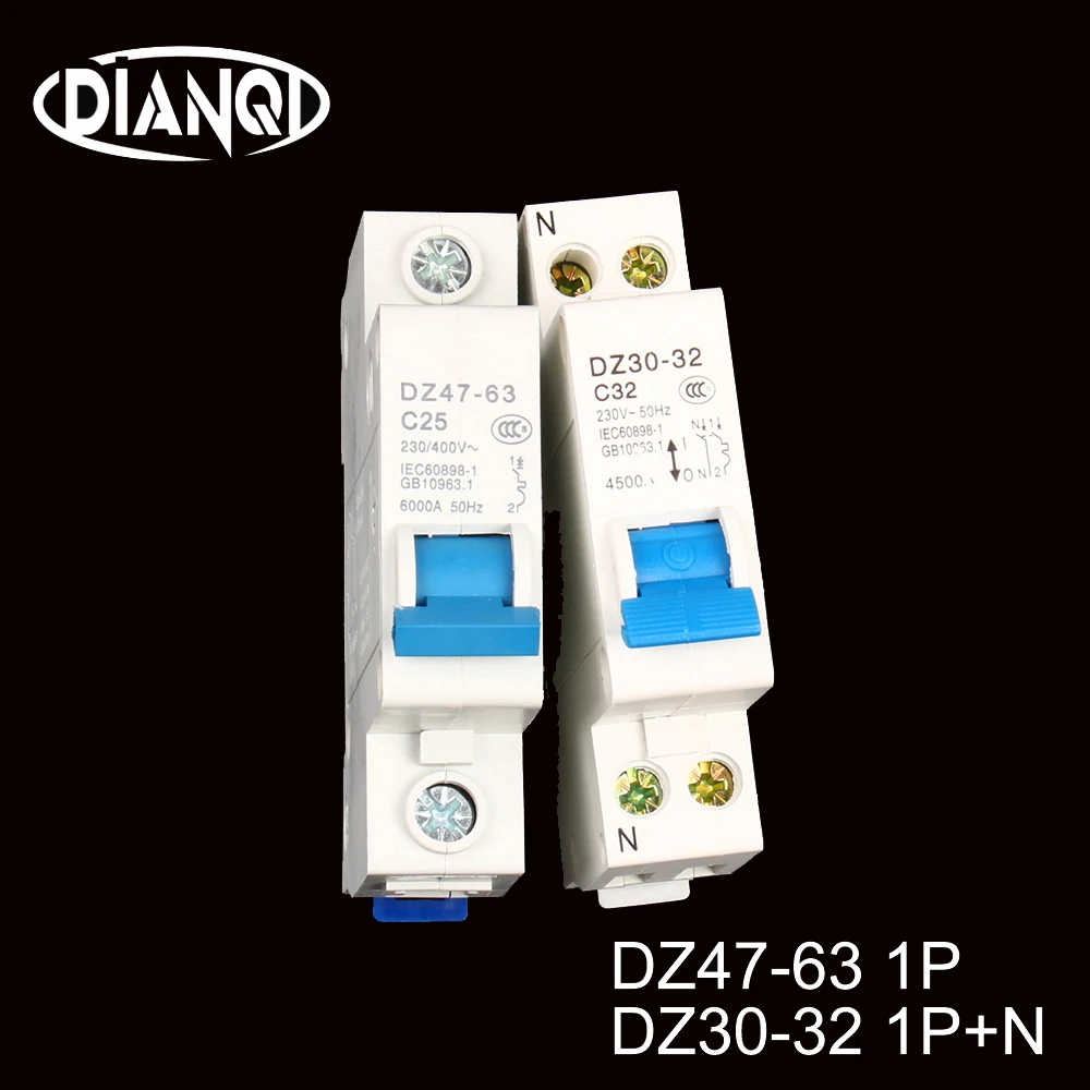 DZ30-32-1P + N DZ47-63-1P 10A-32A C45 мини-автоматический выключатель с открытым воздухом для