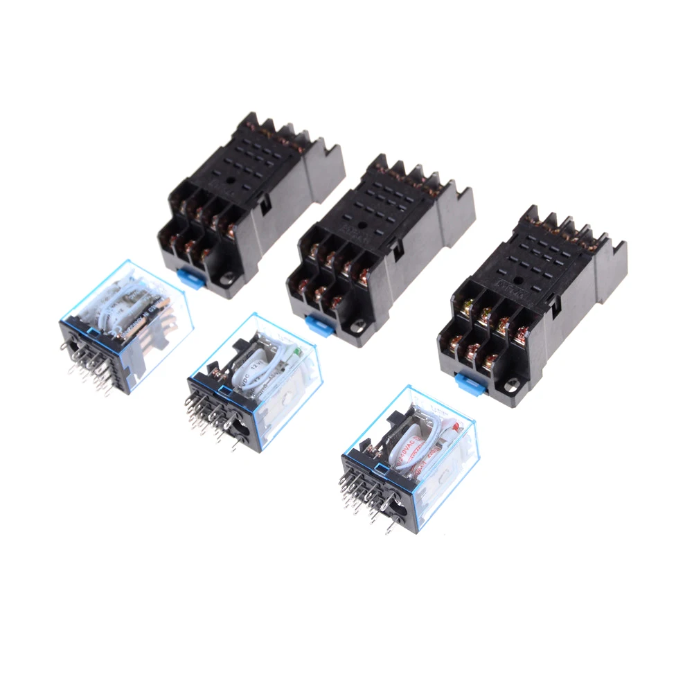 DC12V 24V AC220V 1set MY4NJ Electronic Micro Relay 4NO 4NC LED Indicator Power DIN Rail 14 Pin Mini With Socket | Обустройство дома