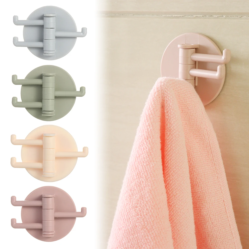 Creative seamless paste 3 branch rotating hook kitchen bathroom wall home shower hooks holder accessories | Дом и сад