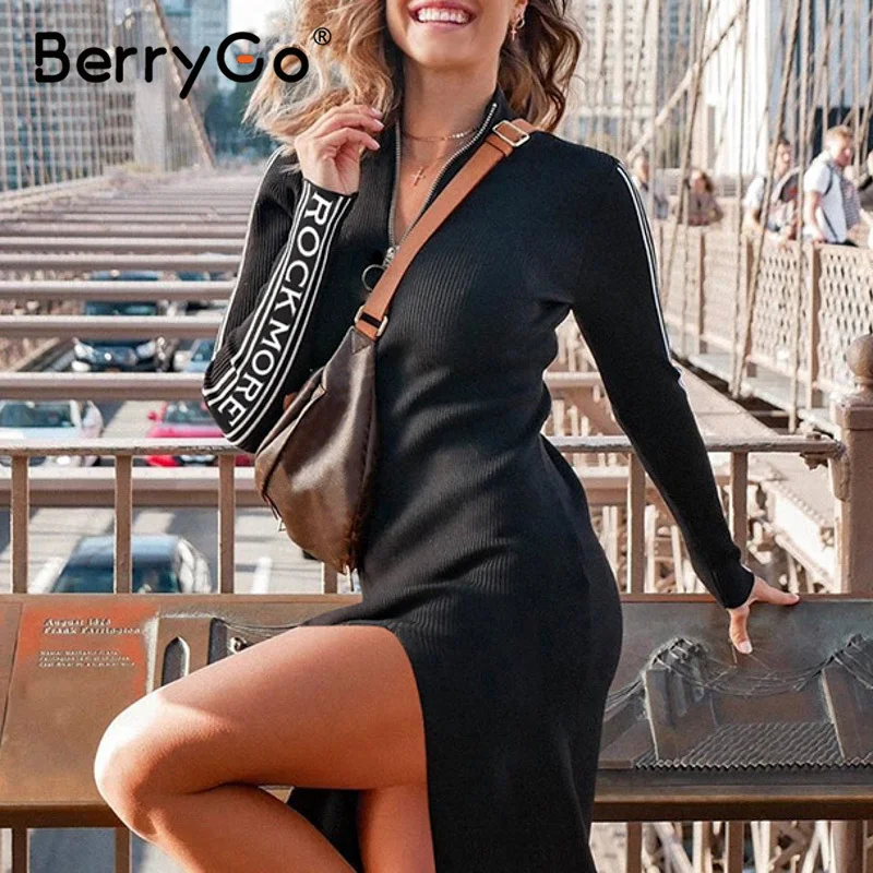 BerryGo уличная одежда с надписью сексуальное облегающее платье высокой талией на