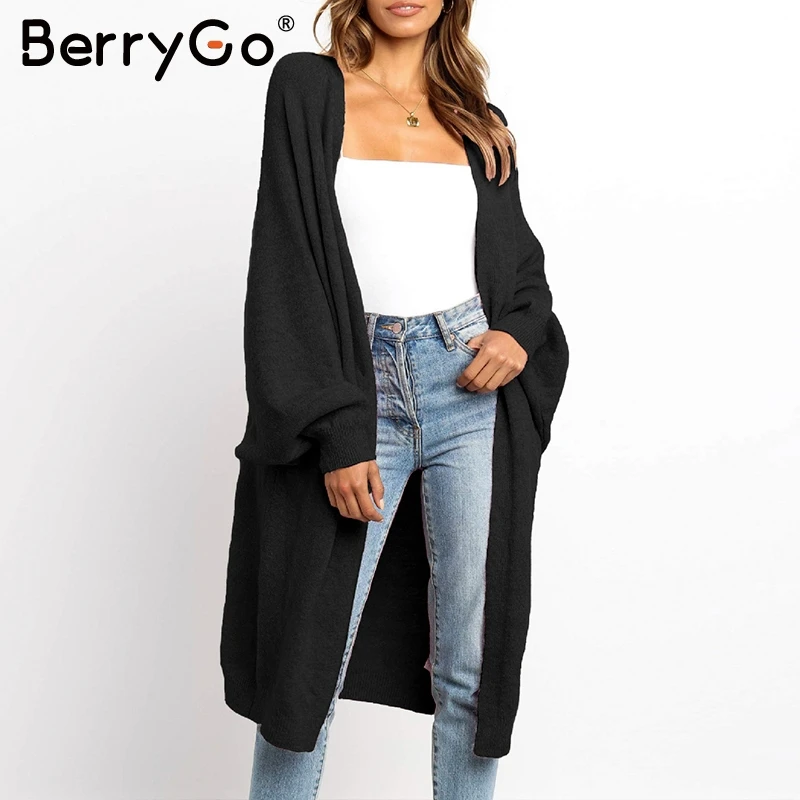 BerryGo Повседневный свитер с длинным рукавом кардиган женский негабаритный