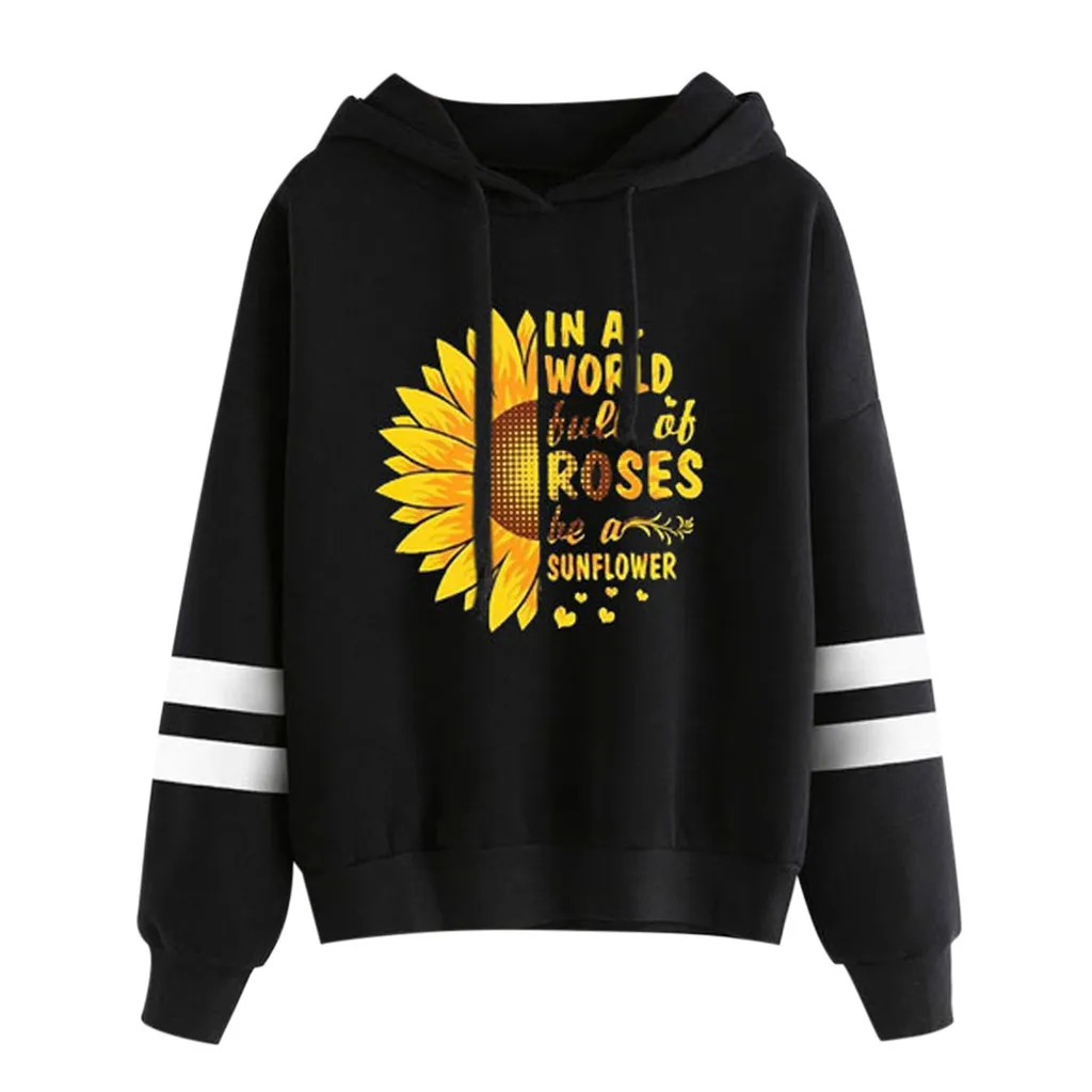 SAGACE Blouse Women's And Sun Flower Print Long-sleeved Hoodie Hooded Streetwear Womens Jackets Big Sizes | Женская одежда