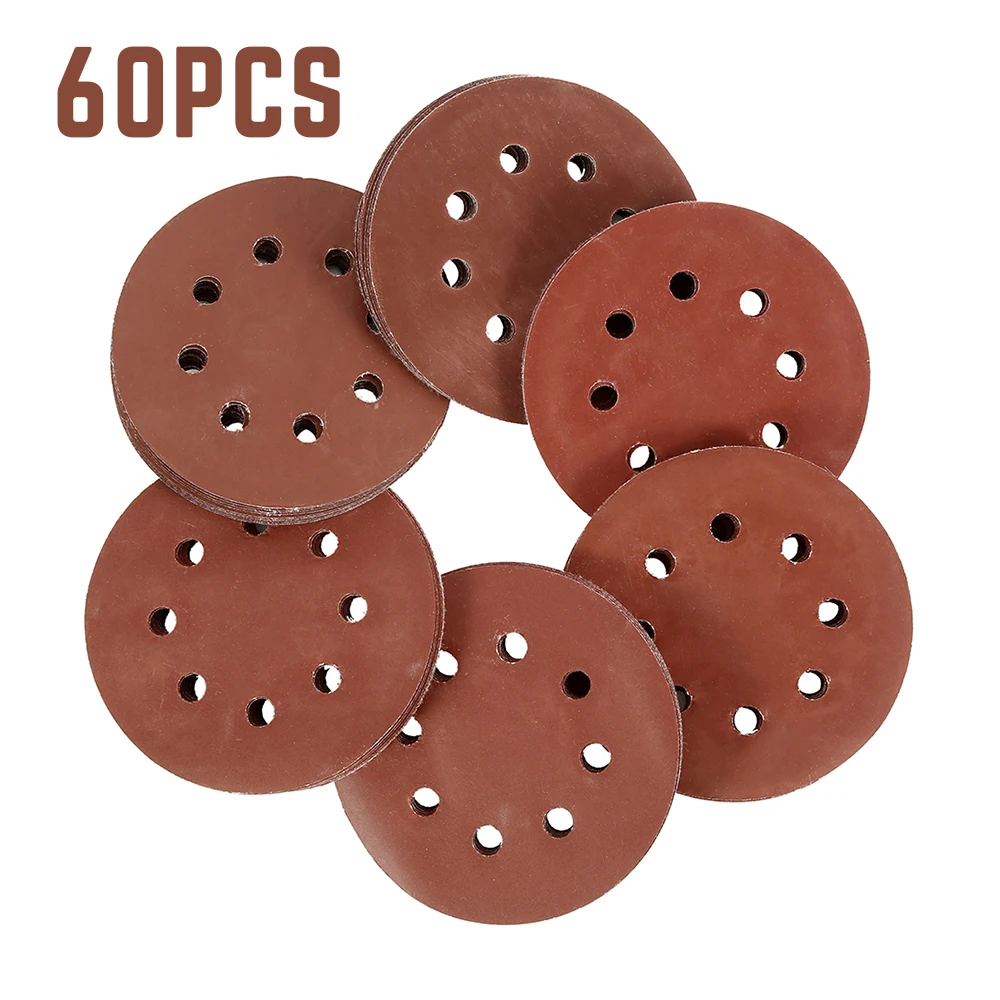 60 шт. 5 дюймов шлифовальные диски 8 отверстий наждачная бумага колодки Набор