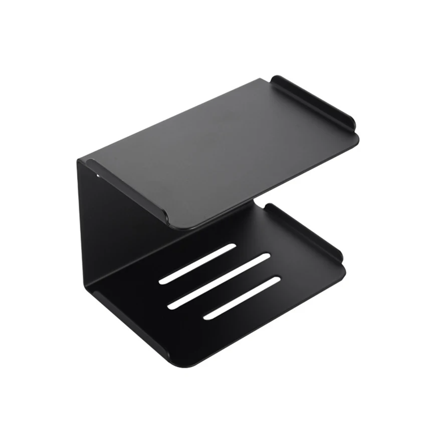 Bathroom Soap Holder Stainless Steel Black Kitchen Dish Wall Mounted Double Layer Cosmetic Shampoo Shelf Rack |