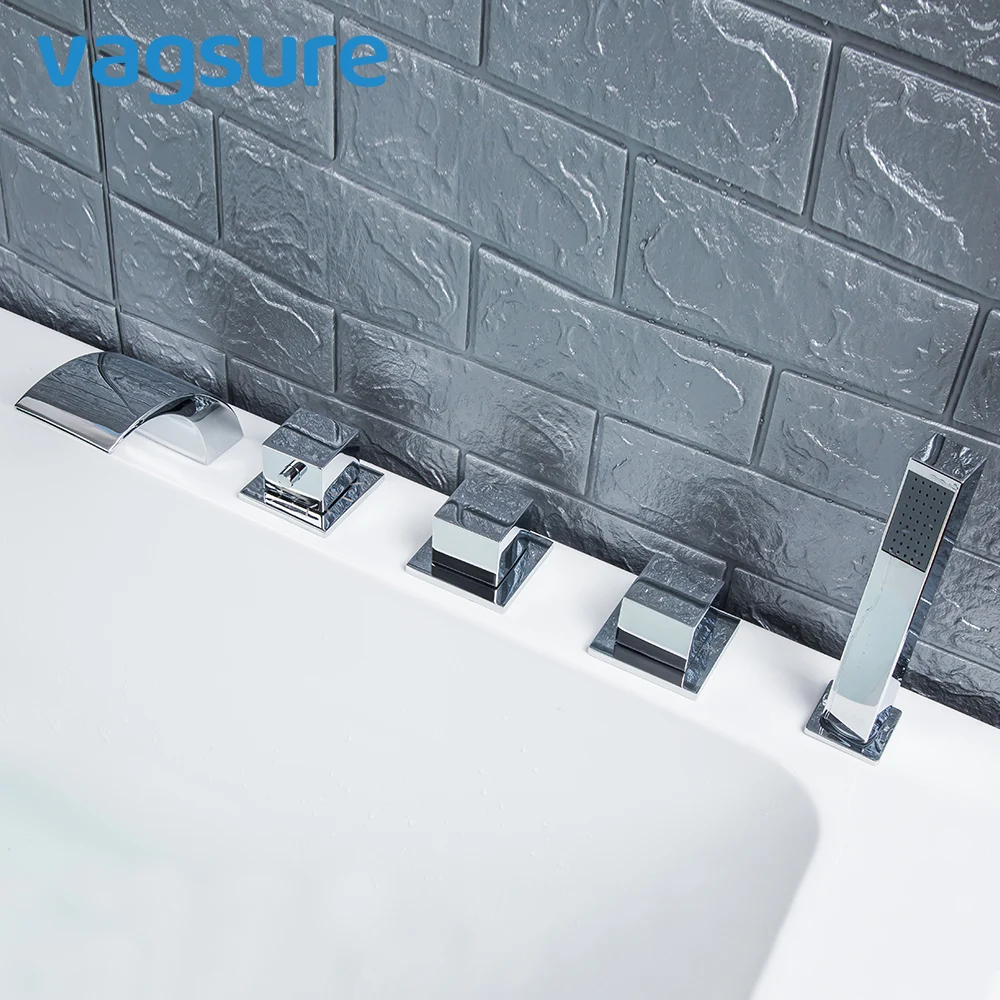 Thermostatic Chrome Brass Square Waterfall Jacuzzi Faucet Set Bathroom Three Handles Cold&Hot Water Shower Mixer Tap Mirror Face |