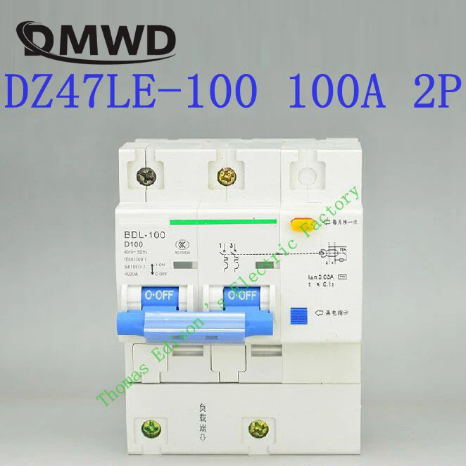 DZ47LE-100 2P 63A 80A 100A 400V ~ 50 HZ/60 HZ Выключатель остаточного тока с защитой от перегрузки по