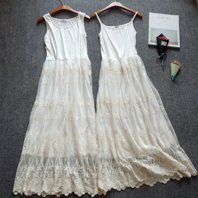 2020 Spring Sleeveless Sling Lace Dress Women Modal Mesh Long White Female Embroidered Home Dresses Casual | Женская одежда