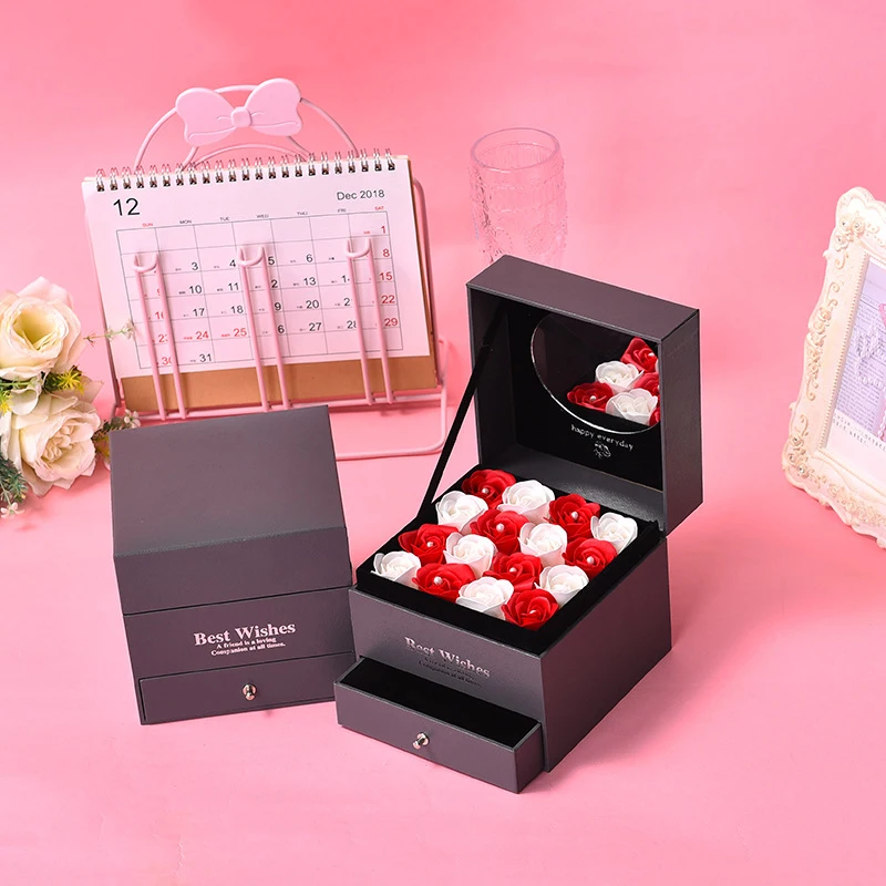 Wooden Jewelry Box Necklace Sweet Double Layer Soap Rose Lover Romantic Flowers for Women Valentine's Day Gift | Дом и сад