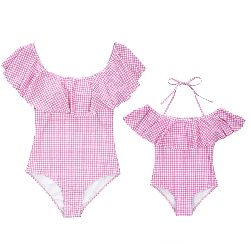 Cute Stripe Mother Daughter Family Matching Swimsuit Bikini Women Kid Girl Swimwear Bathing Suit Summer Sportswear | Спорт и