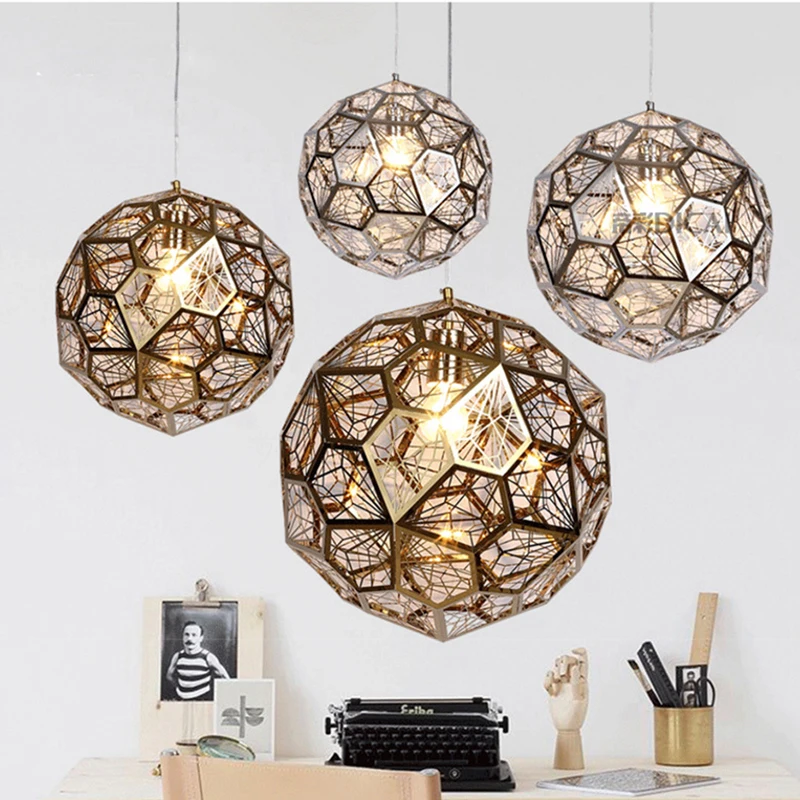 Post-Modern Craft Cord Pendant Light Hollow Stainless Steel Ball Lamp E27 Fixture Cafe Bar Loft Vintage Luminarias Deco | Освещение