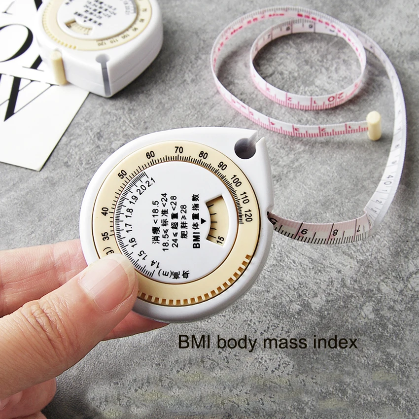 Измерительная лента для расчета индекса массы тела BMI на ретракторе 150 см для диеты, потери веса и измерений.