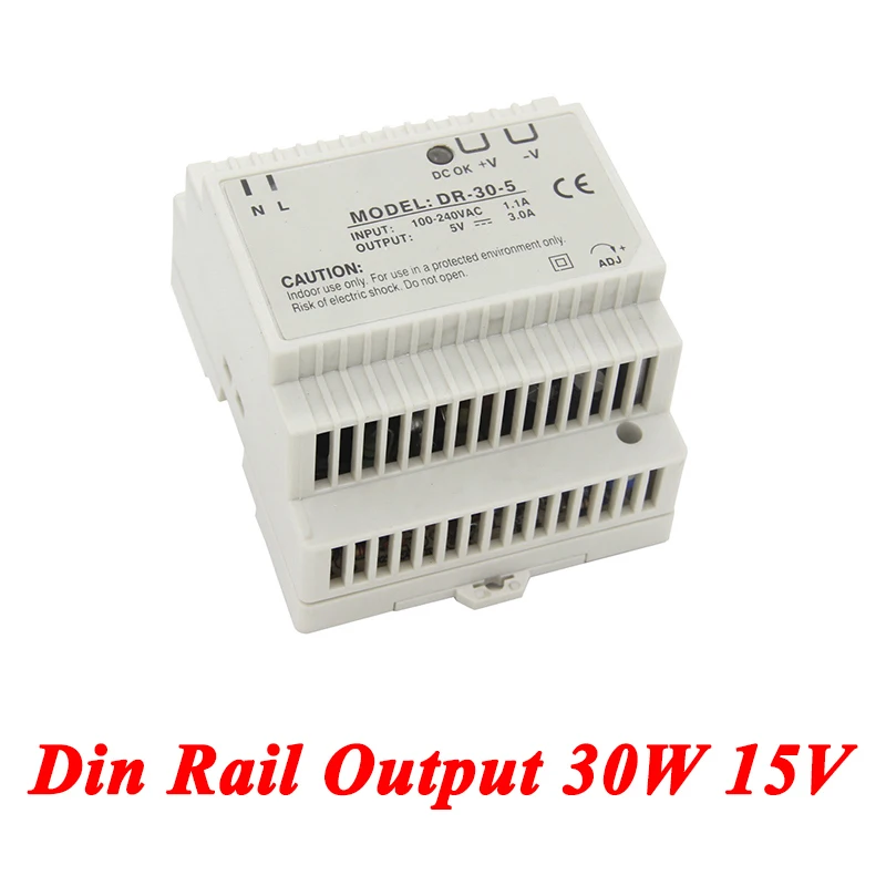 DR-30 Din Rail источник питания 30 Вт 15В 2А импульсный AC 110В/220В трансформатор в
