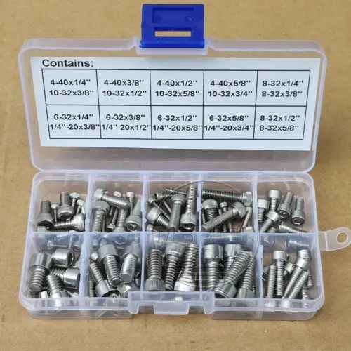 Нержавеющая сталь 4-40 до 1/4 "-28 Шестигранная головка винта набор