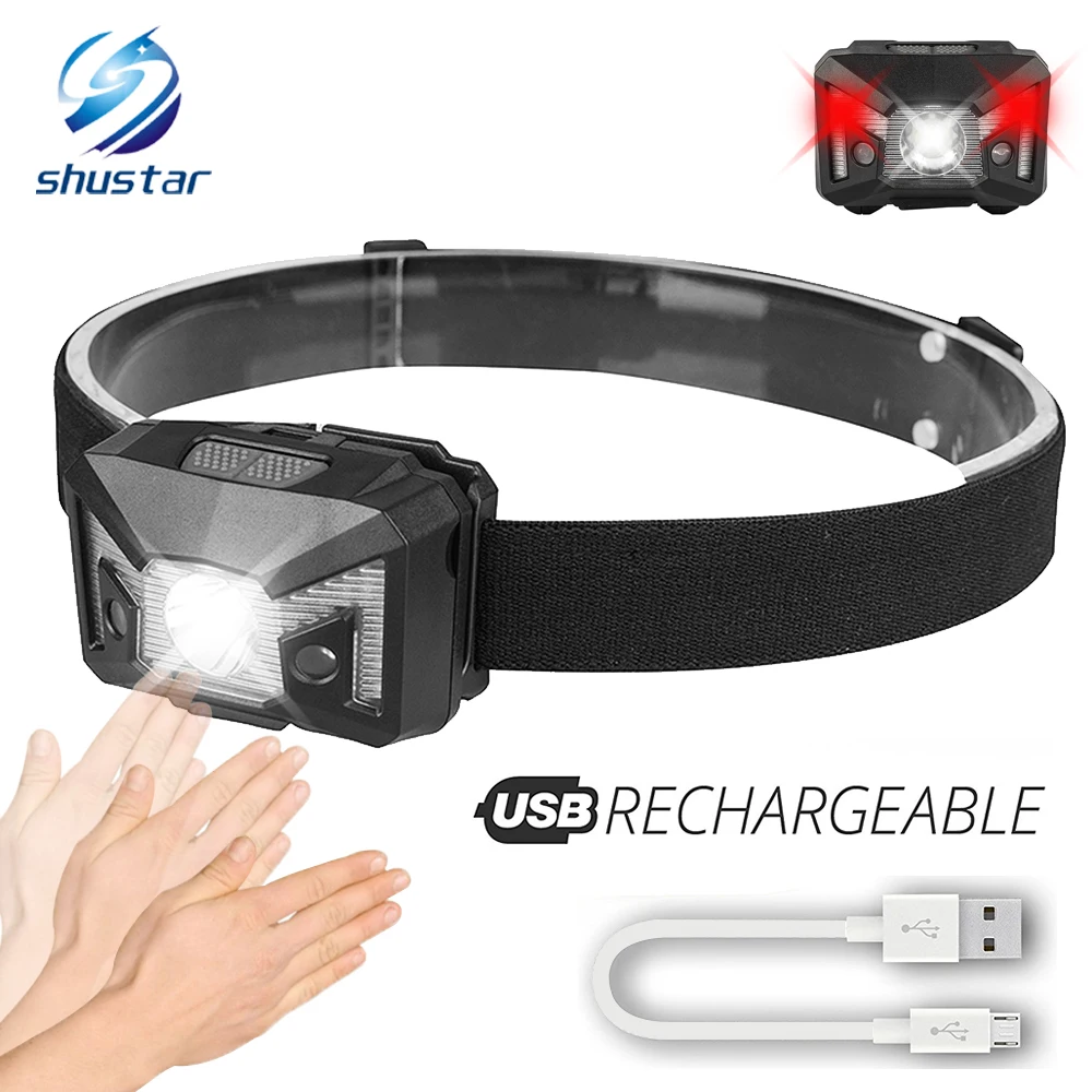 Яркий Перезаряжаемый светодиодный налобный фонарь индукционный переключатель