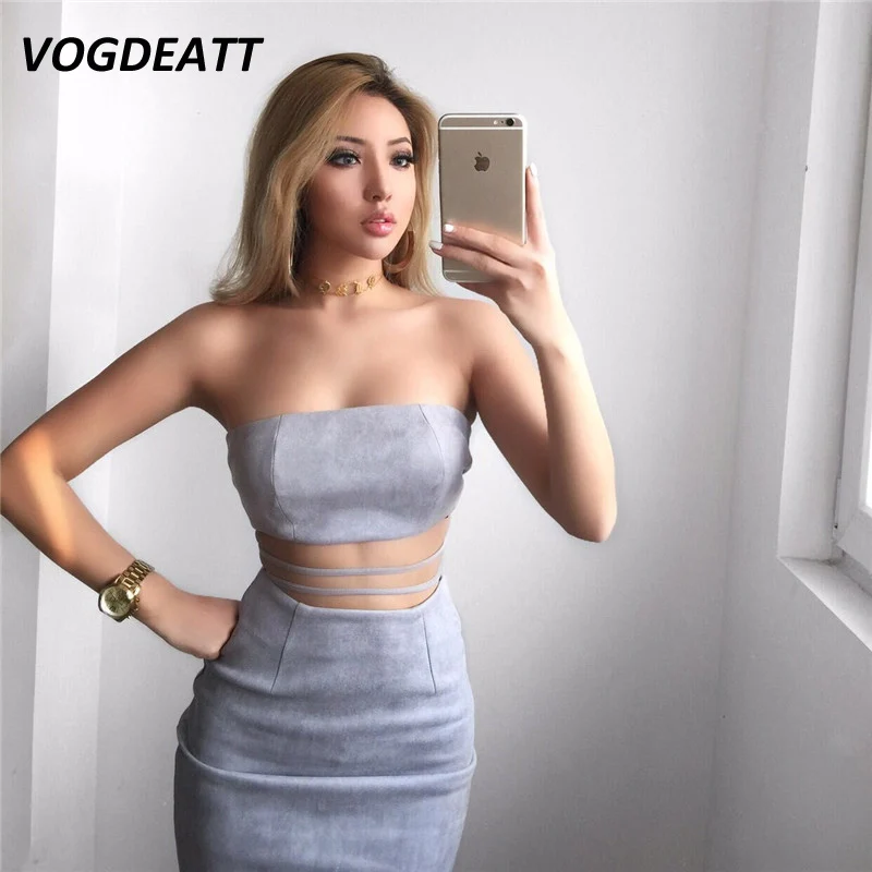 Замшевые Платье без бретелек для женщин Осень sexy оболочка Bodycon платья