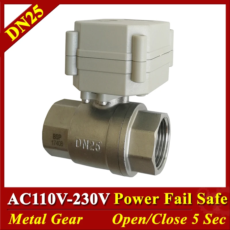 Моторизованный шаровой кран Tsai Fan 2/5 проводов DN25 электрический клапан из
