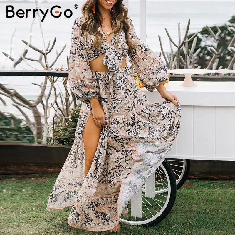 BerryGo богемные рубашки с цветочным принтом женская пляжная юбка для лета одежда