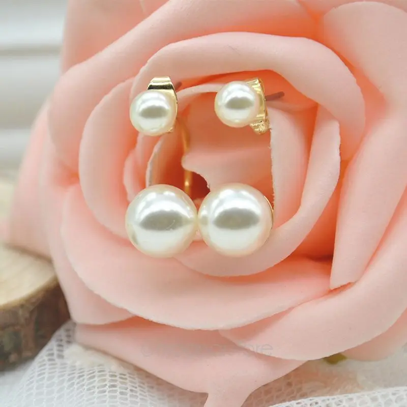 Fashion Girl's Earrings Sweet Lovely Imitation Double Pearl Rhinestones Ear Stud Women Jewelry for Birthday or Daily Wearing | Украшения