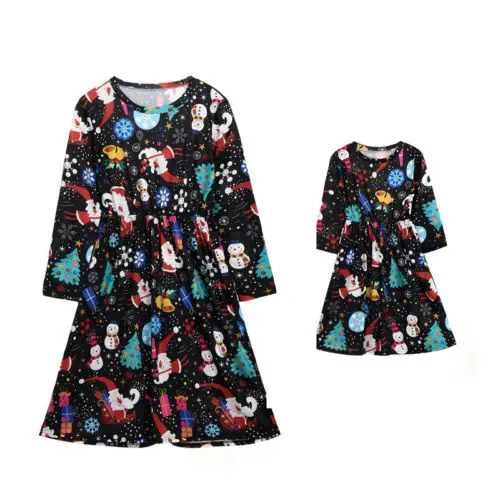 Chrismas Parent-child Dress Family Matching Clothes Women's Ladies Kids Santa Reindeer Wall Snowflake Christmas Xmas Swing | Мать и