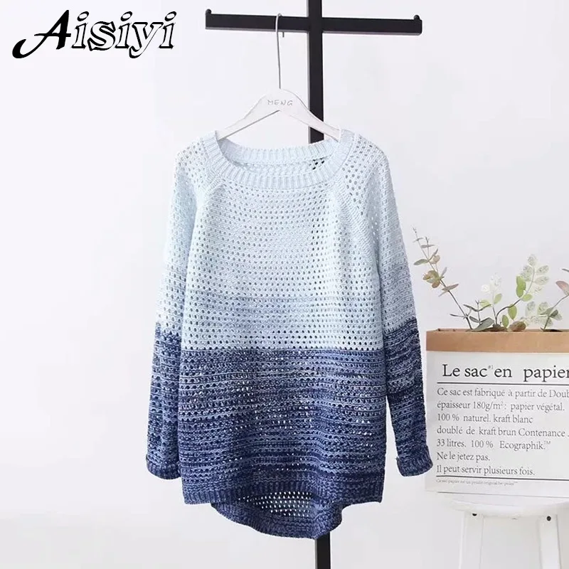 Oversized Sweater Patchwork Knitted Ladies Spring Women's Pullover Ribbed Loose Jumpers Knitwear Women | Женская одежда