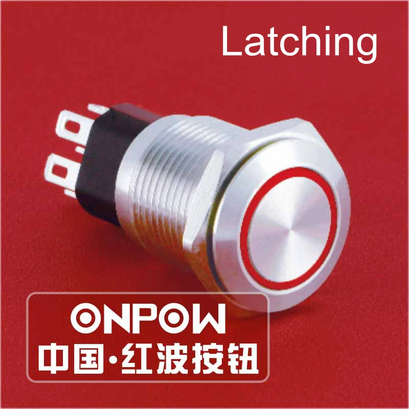 ONPOW 16mm Waterproof IP65 Latching 6V 12V 24V Ring LED Metal Anti-vandal Push Button Switch (GQ16-KF-11ZE/J/S) CE ROHS | Обустройство