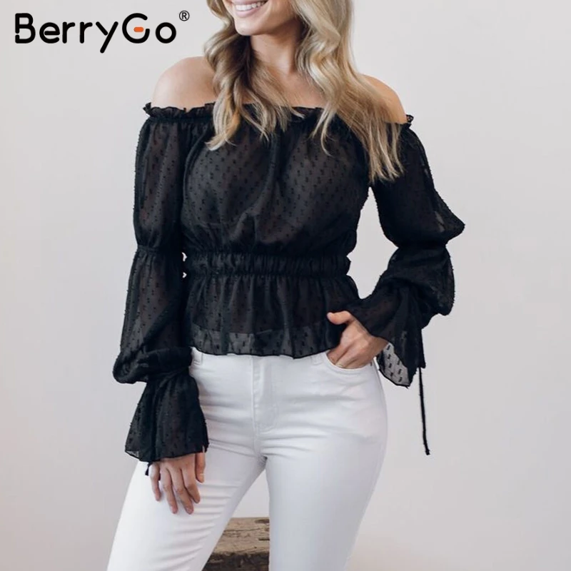 BerryGo элегантная женская блузка с вырезом лодочкой рубашка эластичной высокой