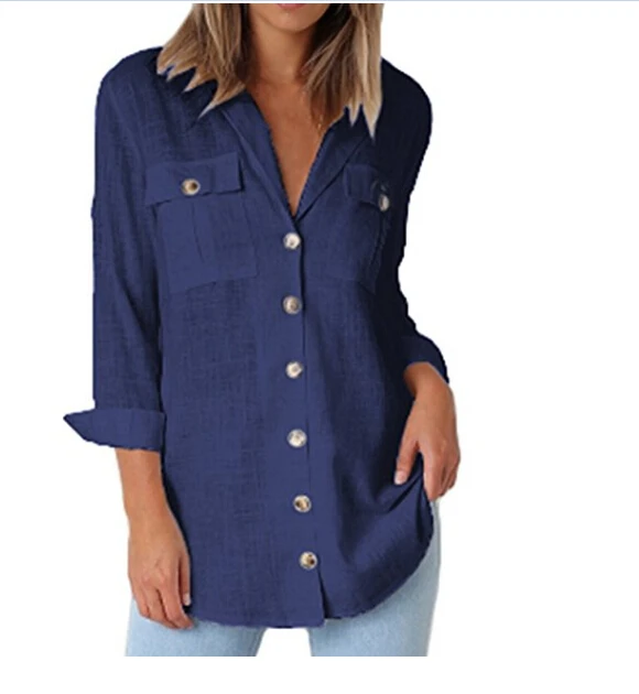 Fashion Women Casual Button Down Long Sleeve Lapel Shirt Lady Loose Solid Shirts Tops Blouse New Clothing |