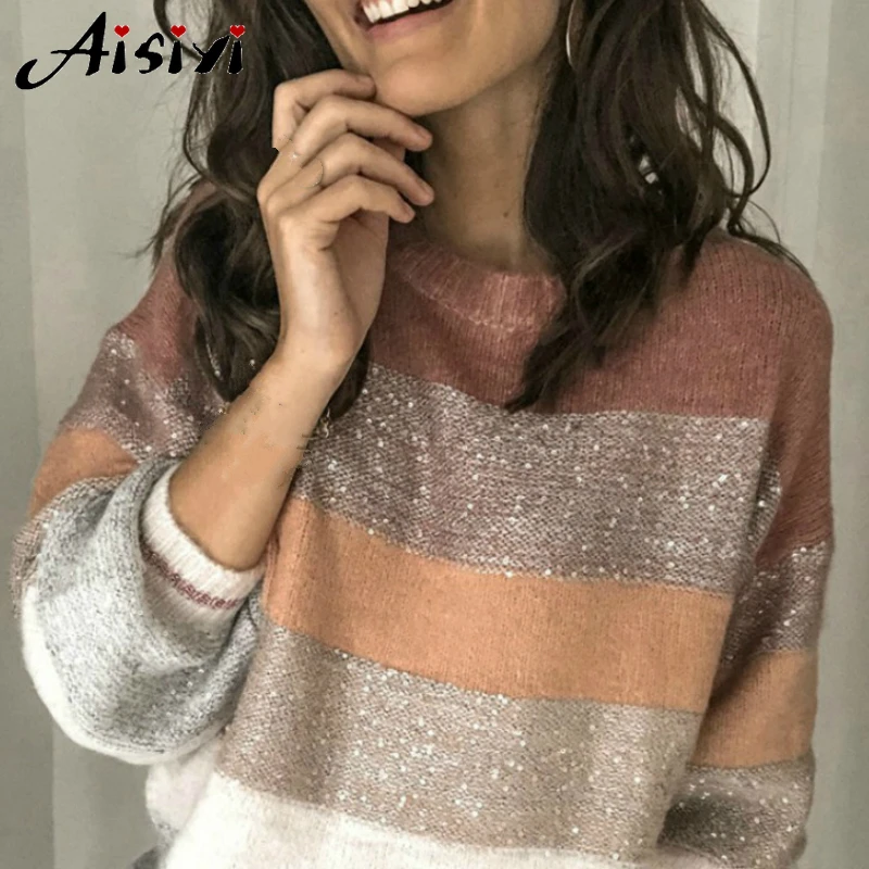 Fashion 2019 New Autumn Winter Knitted Sweater For Women Long Sleeves O-neck Sexy Loose Office Ladies Casual Pullover Sweaters | Женская