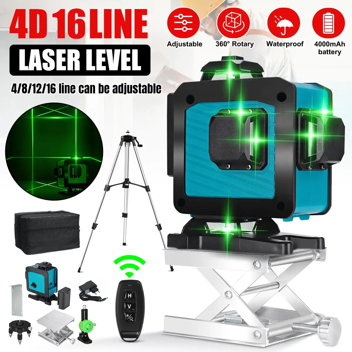 Лазерный уровень горячая Распродажа 4D 16 линий 360 градусов горизонтасветильник и