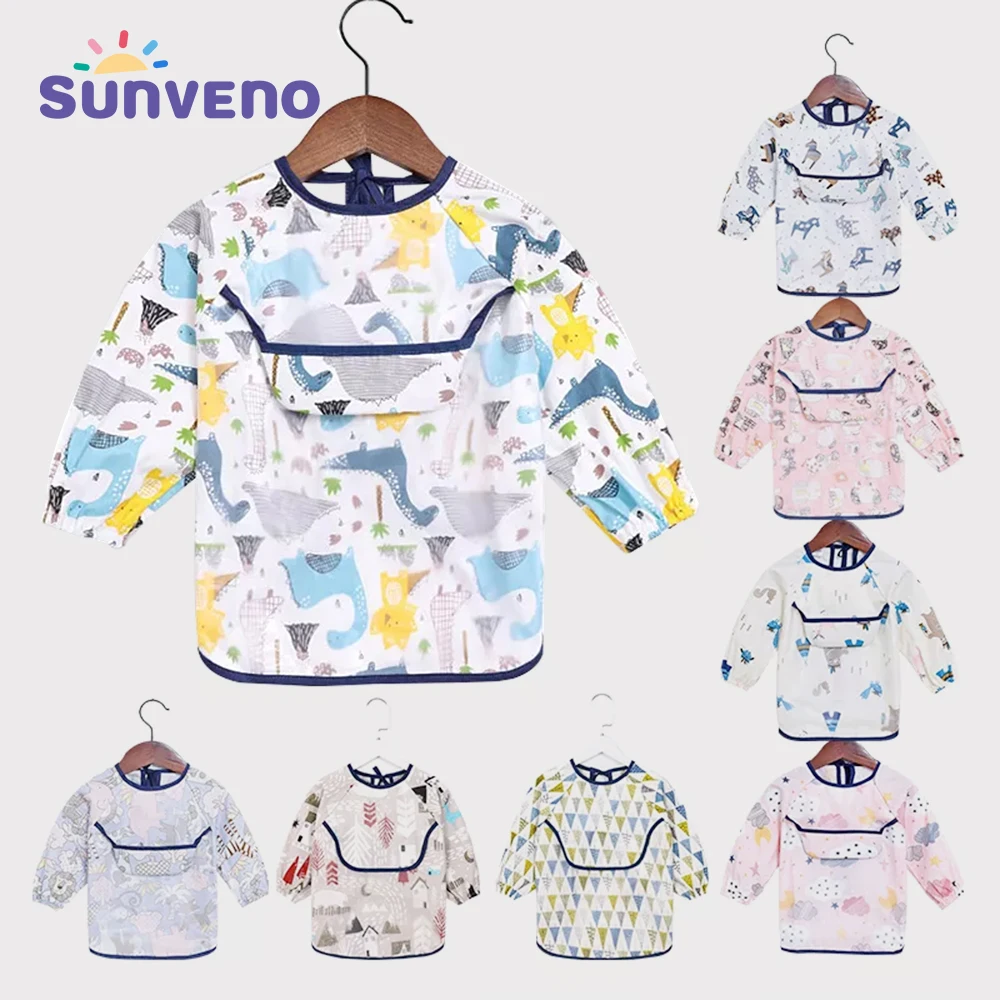 Baby Bibs Waterproof Long Sleeve Boy Girl Kids Cloth Feeding Bib with Pocket Stuff | Детская одежда и обувь