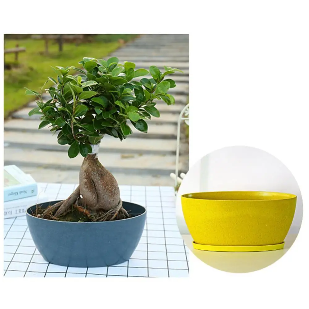 1Pc Oval Solid Color Plastic Flowerpot Plant Container with Tray Home Decor Flower Holder Basket Planter Garden Supplies - купить по