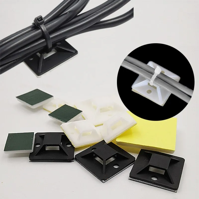 50/100Pcs Cable Base Black And White Self-Adhesive Mount Tie Holder For Binding | Обустройство дома
