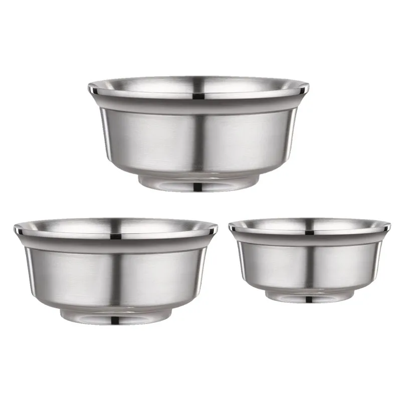 Stainless Steel Bowl Anti-Scalding Rice Children Adult Double Soup Porridge Restaurant Tableware 3 Pcs | Дом и сад