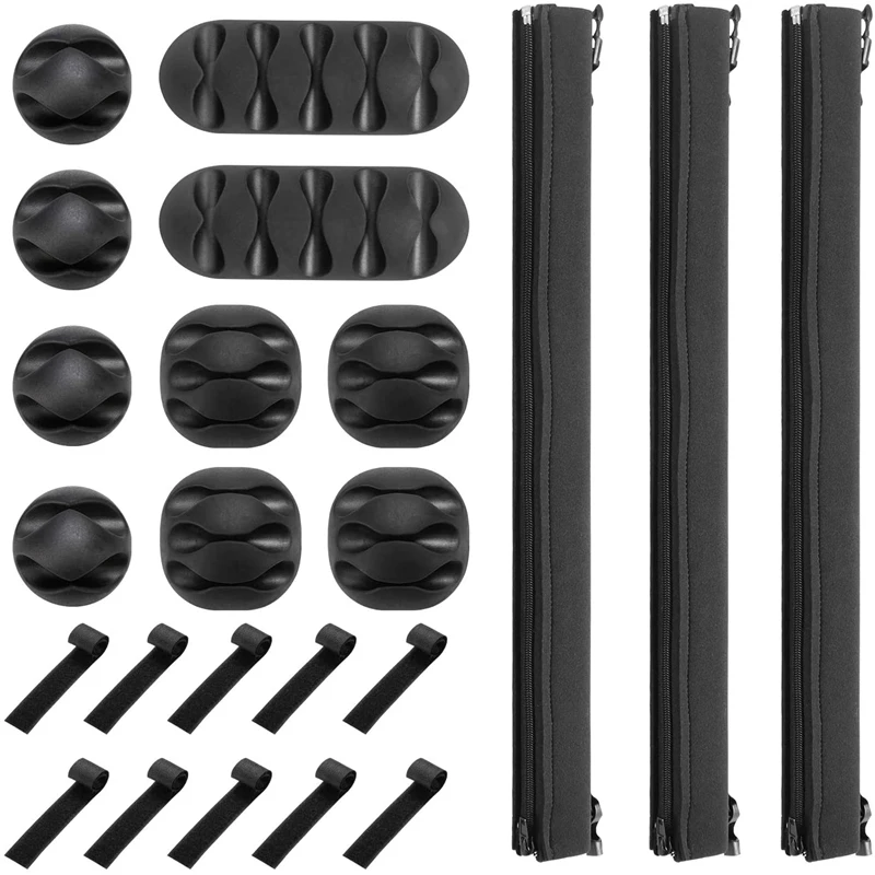 23Pcs Cable Organizer Set Sleeves Adhesive Clip Holder for TV Computer Home Office Desk Management | Обустройство дома