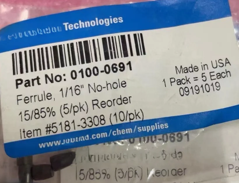 Для Agilent 0100-0691 наконечник 1/16 "без отверстия 09191019 15/85%(5/pk) для массового