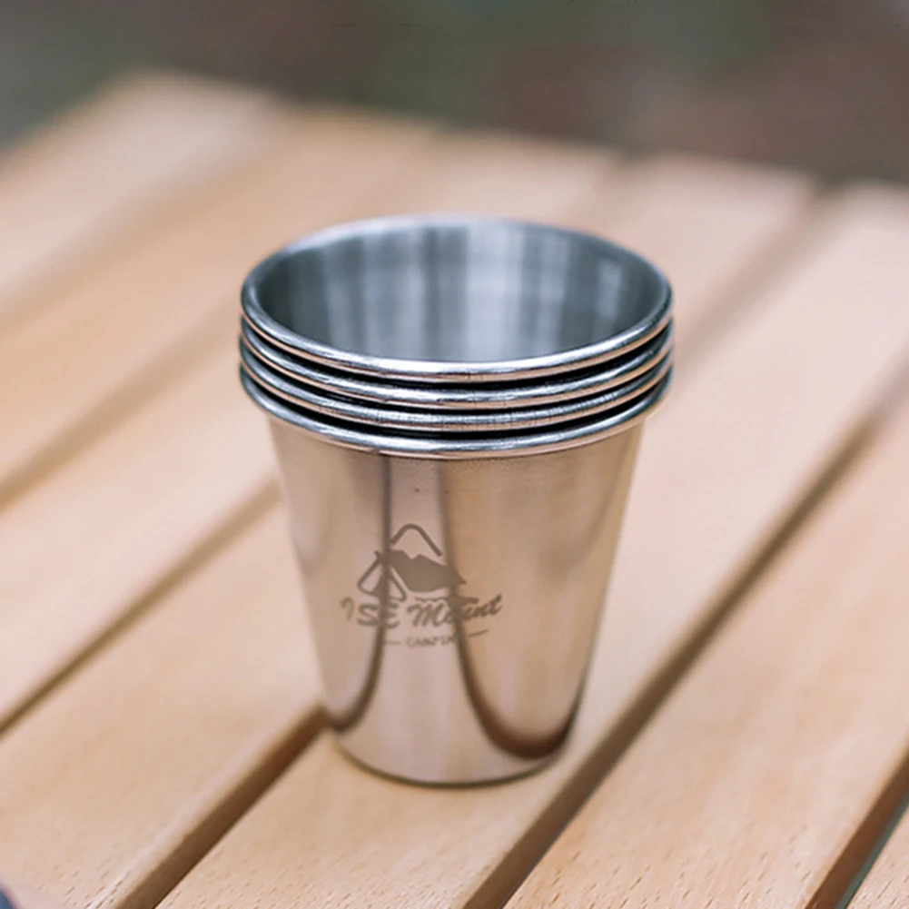 4pcs Camping Mug Portable 80ml Mini Water Coffee Cup Stacking 304 Stainless Steel with Storage Bag for Travel Hiking Backpacking