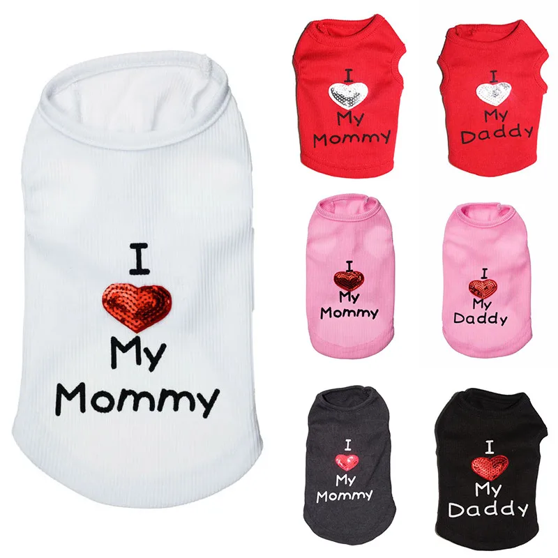Модный жилет с надписью I LOVE MY DAD MOMMY блестками одежда принтом для маленьких собак