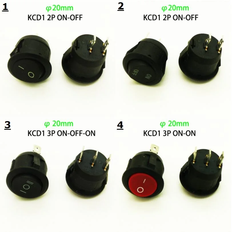 4 шт./4 типа 20 мм Средний круглый черный/красный 2Pin 3PIN 3A/250V 6A/125V клавишный