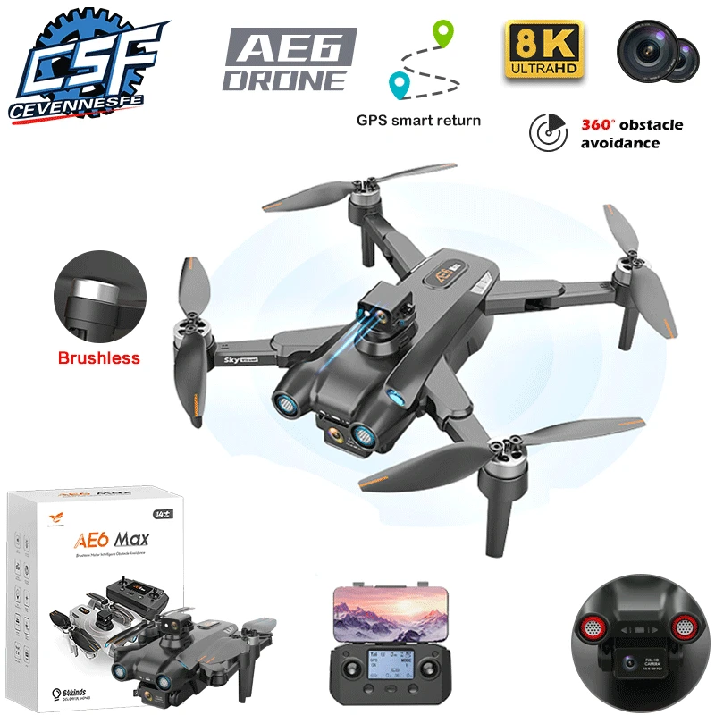 AE6 Pro GPS Drone 4K Professional 90° ESC 8K Камера 360° Избегание препятствий Квадрокоптер 64 Цвета