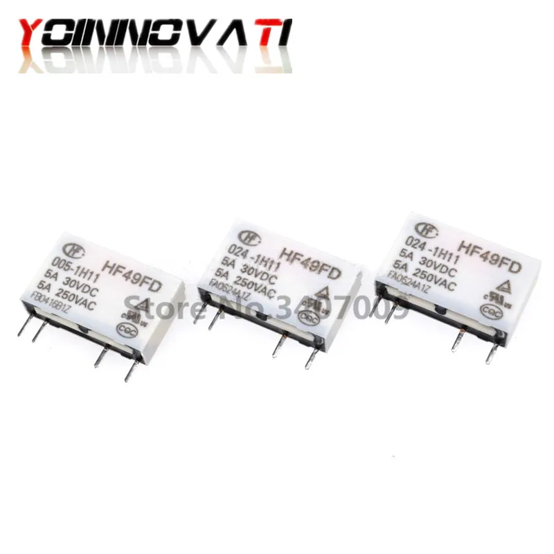 Реле 5 шт. реле 12 В HF49FD-005-1H11 005-1H11 HF49FD DC5V 1H11 4PIN 5A 5V Rele 12V 24V