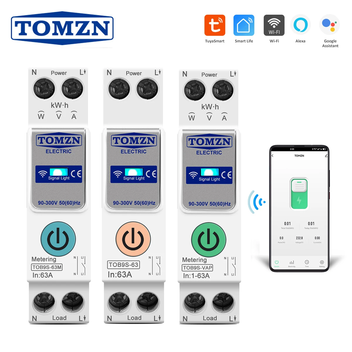 TUYA smartlife 63A TOMZN 1P + N WIFI умный переключатель счетчик энергии кВтч измерительный