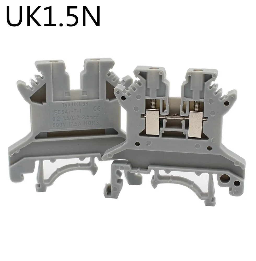 10Pcs UK1.5N UK1.5 Screw Feed-through Universal Plug 2-Connductor Wire Electrical Connector DIN Rail Terminal Block UK 1.5N - купить по