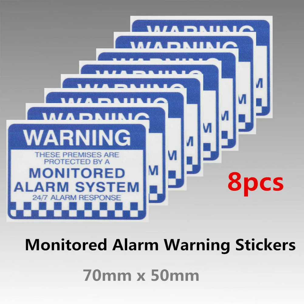 8pcs Waterproof Office Practical Sign Monitored Alarm System Letter Print PVC Warning Security Stickers Self Adhesive Home - купить по