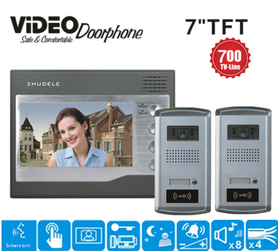 ZHUDELE Высокое качество 7 &quotвидео телефон двери 2 HD 700TVL ИК ночной дверной Звонок