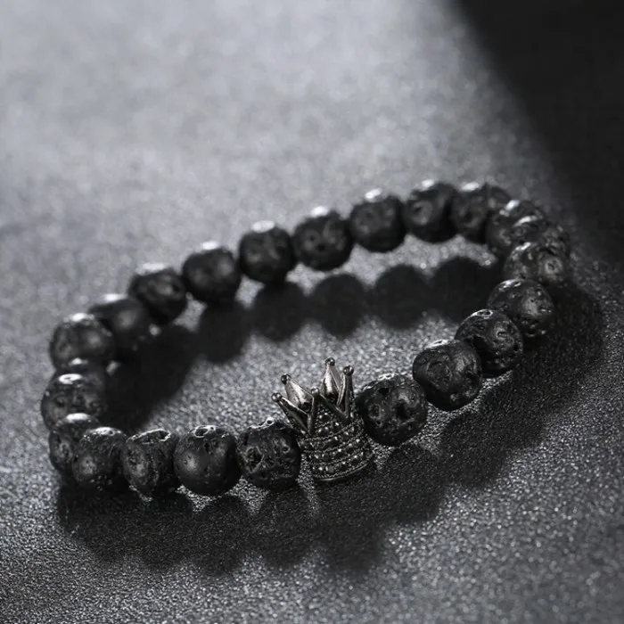 Браслет с имперской короной и кубическим цирконием Micro Pave 2019 бренда для мужчин и женщин, обернутый черными лавовыми бусинами и украшенный браслетом-буддистским талисманом.