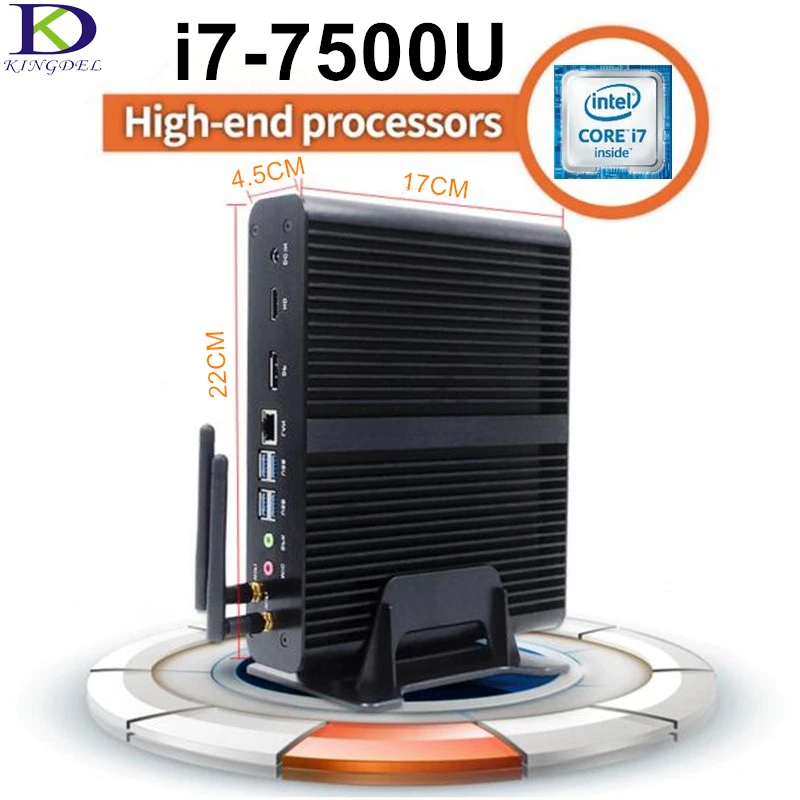 Мини-ПК без вентилятора Core i7 7500U HTPC с 16 Гб DDR4RAM + 256 ГБ SSD Intl HD Graphics620 4K NUC микро