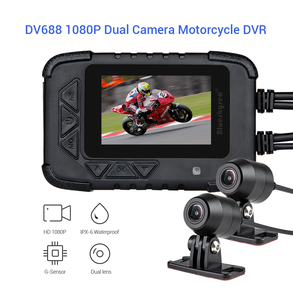 Blueskysea Dual Full HD1080P Motorcycle DVR Camera Para Moto Waterproof G-sensor Motocicleta Motosiklet Kamera Motorbike Dashcam - Мотоциклетная камера Blueskysea Dual Full HD1080P с защитой от воды, G-сенсором и записью на два канала.