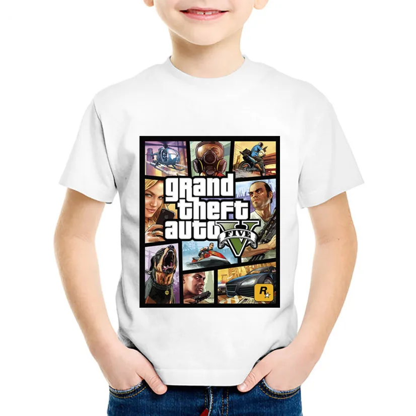 Детские модные длинные футболки с принтом GTA 5 Детская летняя одежда повседневные